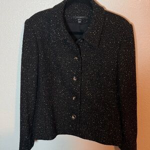 Louben Black & Tan Tweed Blazer Wool Blend Size 16 Career Elevated Casual